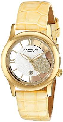 Akribos XXIV Women's AK837TN Quartz Movement Watch with Yellow Gold and See Thru Flower Dial Featuring a Beige Leather Strap