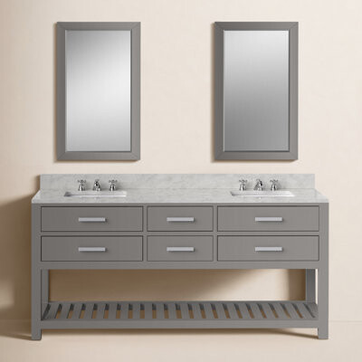 Cronin 72" Carrara White Marble Countertop Bath Vanity with Mirror
