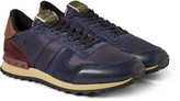 Thumbnail for your product : Valentino Suede and Leather-Trimmed Mesh Sneakers