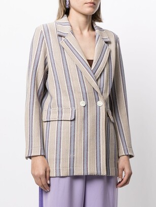 Coohem Double-Breasted Tweed Striped Blazer