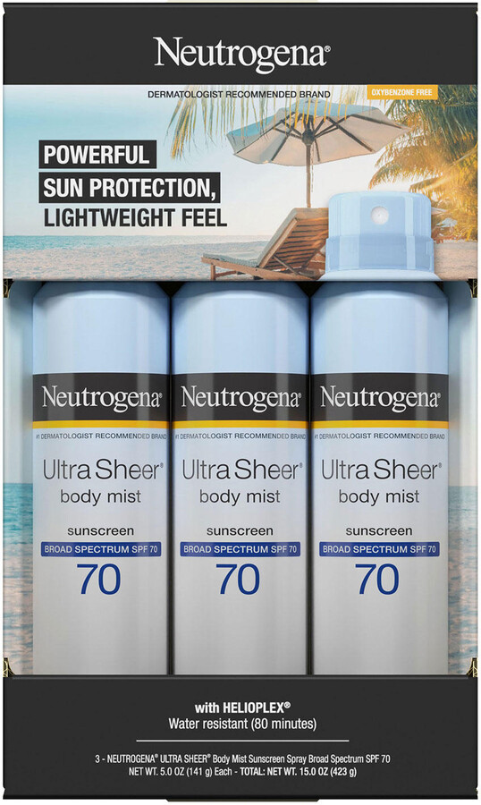 Neutrogena Ultra Sheer Body Mist Sunscreen Spray, SPF 70, 5 oz., 3 pk.