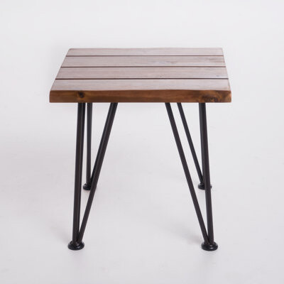 17 Stories Teak Industrial Accent Table Set (2) - Acacia Wood Top & Iron Legs For Patio/backyard