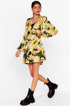 Nasty Gal Womens Sunflower Floral Mini Skater Dress - Black - 8