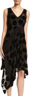 DKNY Sleeveless Velvet Leaf Midi Dress, Black