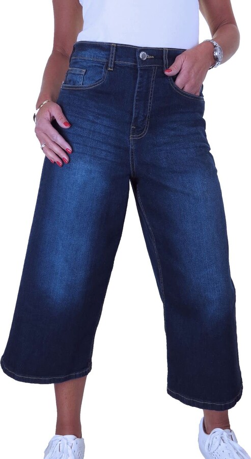 Paulo Due Women's High Waist Denim Culotte Jeans Ladies Crop Wide Leg ...