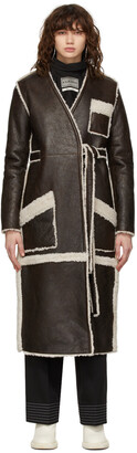MM6 MAISON MARGIELA Brown Leather & Shearling Wrap Coat