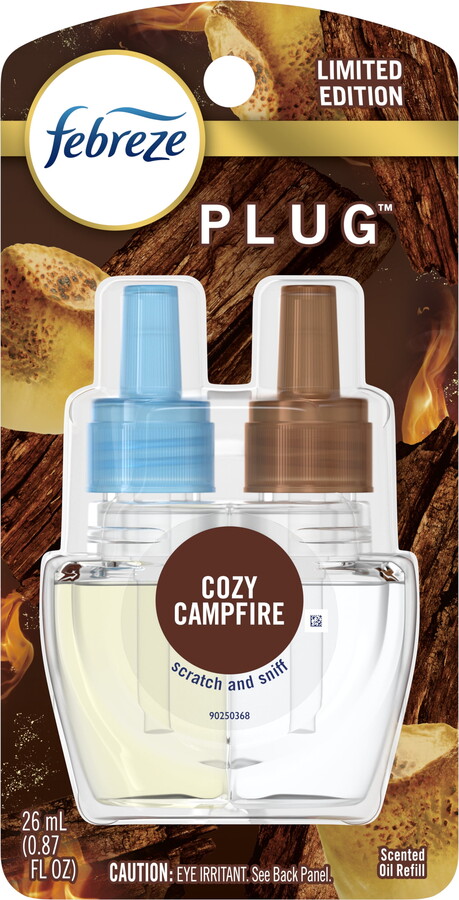Febreze Odor-Fighting Fade Defy PLUG Air Freshener Cozy Campfire, .87 oz Oil Refill, 1 Count