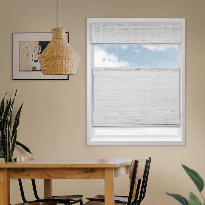 Natural Woven Top Down Bottom Up Cordless Bamboo Roman Shades for Windows, 42 in. W x 60 in. L, Snow