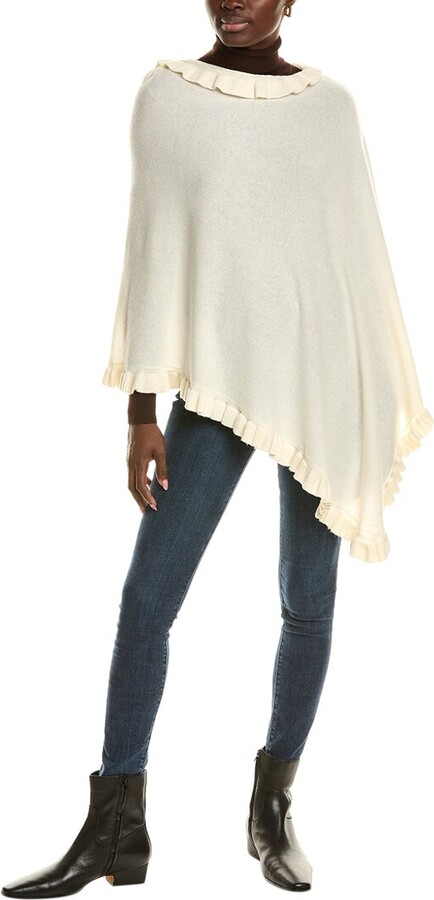 Sofia Cashmere Sofiacashmere Ruffle Trim Wool & Cashmere-Blend Poncho