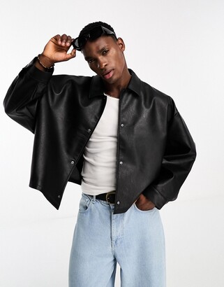 ASOS DESIGN extreme oversized cropped faux leather jacket in black -  ShopStyle