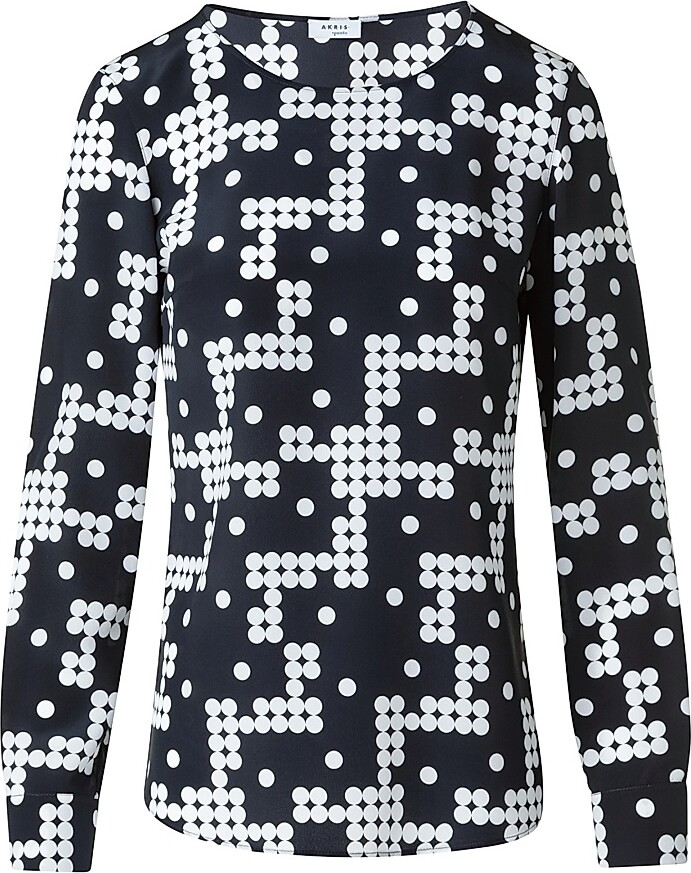 Akris Punto Women's Alice Dot-Print Silk Blouse - Black Cream - Size 2