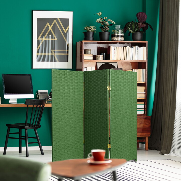 Oriental Furniture 4 ft. Tall Color Dyed Fiber Weave Panel Screen Room Divider - Light Green - 3 Panel