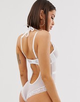 Thumbnail for your product : Pour Moi? Pour Moi Suspense lace and fishnet detail bodysuit in white