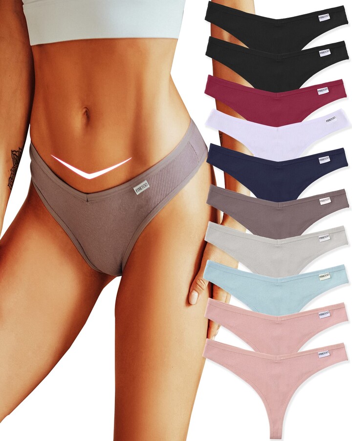 FINETOO 10 Pack Thongs for Women Cotton Underwear V String Breathable  Stretch Hipster Sexy Thong Panties S-XL - ShopStyle
