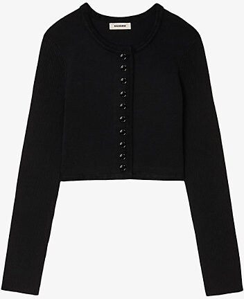 Sandro Womens Black Ribbed Cropped Knitted Cardigan 6