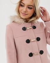 Thumbnail for your product : ASOS DESIGN duffle with swing skirt and metal work coat in pink