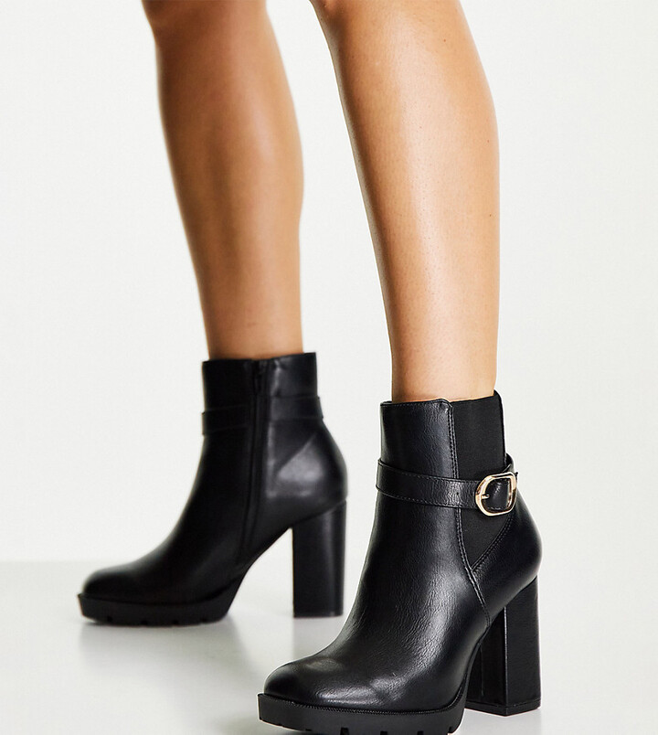 Truffle Collection wide fit heeled ankle buckle boots in black - ShopStyle
