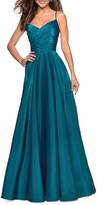 Thumbnail for your product : La Femme V-Neck Ruched-Bodice Sleeveless Chiffon Gown