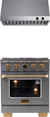 Kucht 30 In. 4.2 Cu. Ft. 4 Burners Dual Fuel Range For Propane Gas In Stainless Steel And Gold + Under Cabinet Range Hood