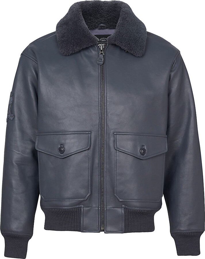 Avirex Men's G1 Leather Bomber Jacket - Ghost Grey - Size