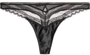 Heidi Klum Intimates Amber Shimmer Low-Rise Metallic-Trimmed Lace And Satin Thong