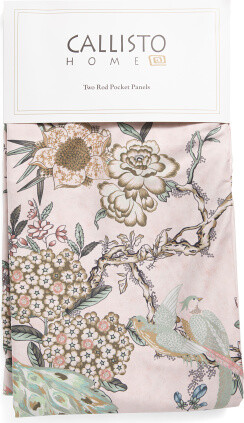 38x96 Set Of 2 Velvet Printed Bird Curtain Panels | Polyester