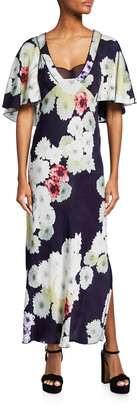 Jason Wu Collection Floral-Print Satin Flutter-Sleeve Midi Dress