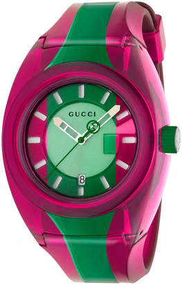 Gucci 46mm Sync Sport Watch w/ Rubber Strap, Pink/Green