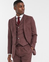 Thumbnail for your product : ASOS DESIGN slim suit jacket in burgundy and grey 100% lambswool puppytooth