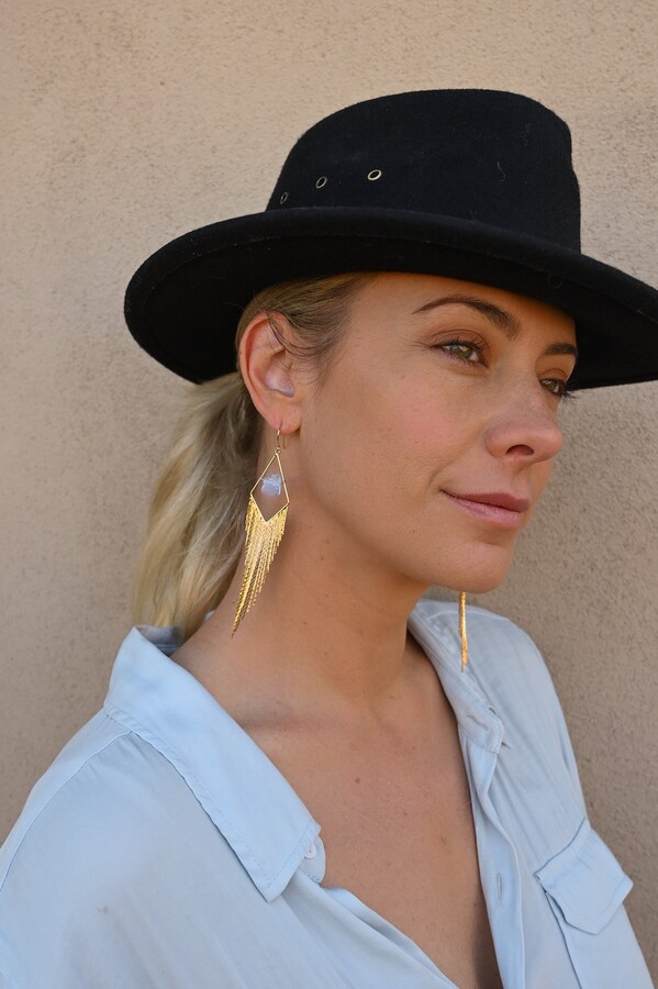 Raw Aquamarine Gold Fringe Earrings - Crystal Statement Tassel Boho Dangle Earrings-Bridal Earrings-Gemstone