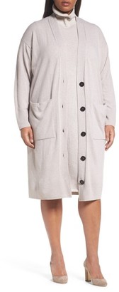 Lafayette 148 New York Plus Size Women's Long Merino Wool & Cashmere Cardigan