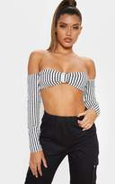 Thumbnail for your product : PrettyLittleThing White With Black Stripes Buckle Detail Bandeau Crop Top