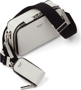 Prada Brique Logo-print Leather Shoulder Bag In Silver