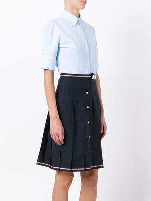 Thom Browne Short Sleeve High-Waisted Pleated Bottom Shirt Dress With Belt In Navy Super 100's Wool Twill