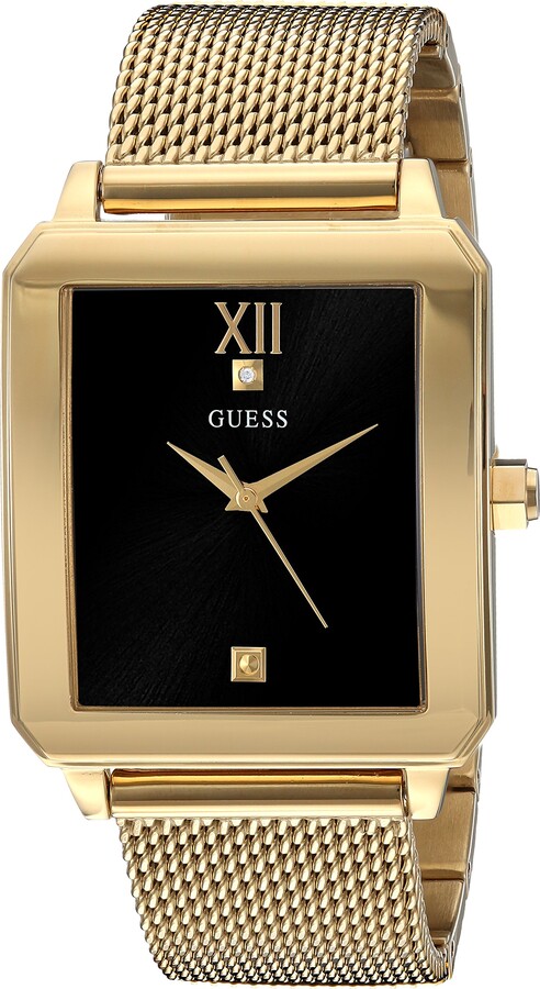 Udrydde Gå op T GUESS Retangular Gold-Tone + Stainless Steel Mesh Bracelet Watch wtih Black  Genuine Diamond Dial. Color: Gold-Tone (Model: U1074G3) - ShopStyle