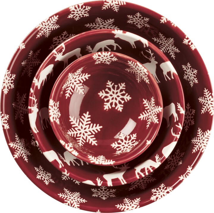 Primitives by Kathy Bowl Set - Stoneware Set of 3 Red & White Snowflake &  Deer Christmas Design - ShopStyle Dinner Plates