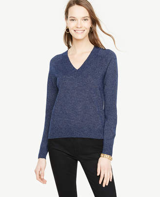 Ann Taylor Metallic Shimmer V-Neck Sweater