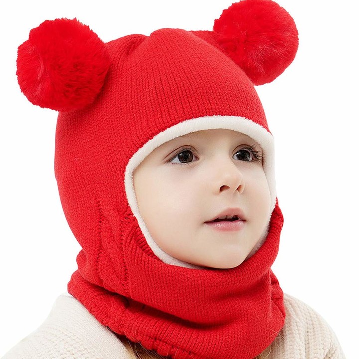 OKSakady Kid Multi-functional Soft Thick Warm Fleece Hat Scarf Glove Set Children Winter 3 in 1 Hoodie Hat with Glove Scarf