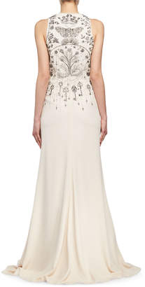 Alexander McQueen Magic Hand Embroidered Crepe Column Gown