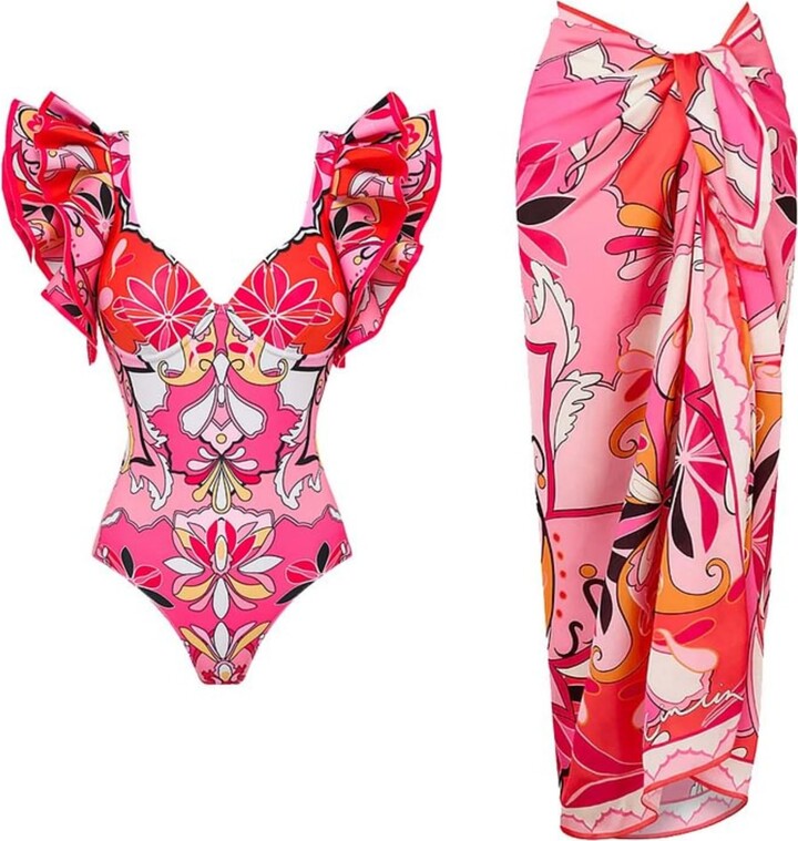 FLAXMAKER Women's One Piece Ruffle Sleeveless Bathing Suit Full