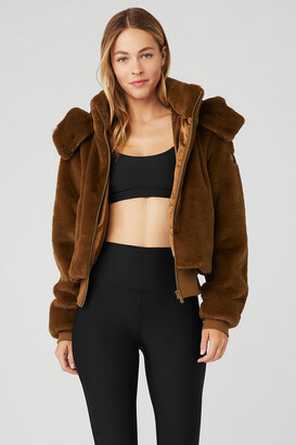 Alo Yoga Faux Fur Foxy Jacket in Chocolate Brown, Size: Large