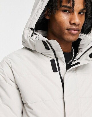 ONLY & SONS waterproof longline heavyweight puffer with hood in white