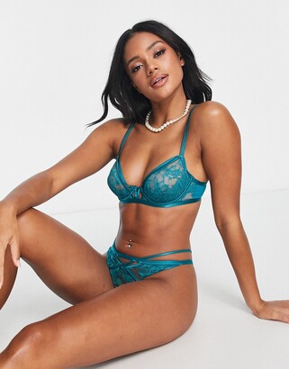ASOS DESIGN Sienna lace longline padded bralette in forest green
