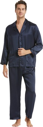 LILYSILK 100 Pure Silk Pyjamas for Men Set Long Sleepwear Pyjama Set 16  Momme Mulberry Silk Navy Blue Size XL/42 - ShopStyle