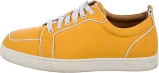 Christian Louboutin Canvas Slip-On Sneakers Yellow Rubber Trim Round-Toes Platform Lace-Up Closure at Uppers Designer