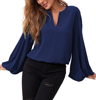 Navy Blue Long Sleeve Blouse | Shop the world's largest collection of  fashion | ShopStyle