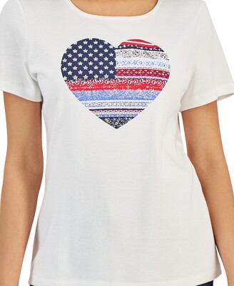 Karen Scott Women's Rhinestone Heart Graphic T-Shirt, Created for Macy's