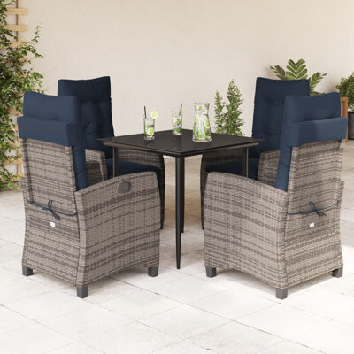 Vidaxl 5 Piece Patio Dining Set With Cushions Poly Rattan, Square Table