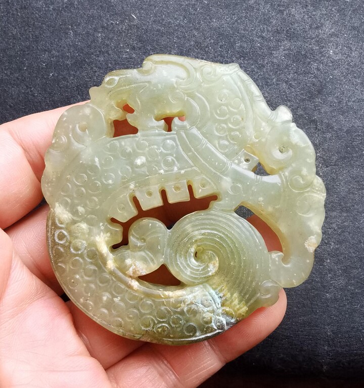 Etsy Dragon Ruyi Flower Carving Natural Green Jade Stone Pendant Link, Good Lucky Jade, Circle Amulet Mythical Animals For Making Necklace Jewelry