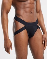 Thumbnail for your product : ASOS DESIGN DESIGN jock strap with leg strap in black